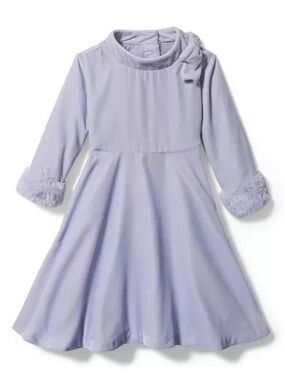 Janie and Jack Lavender Velvet Long-Sleeve Twirl Dress with Faux-Fur Cuffs